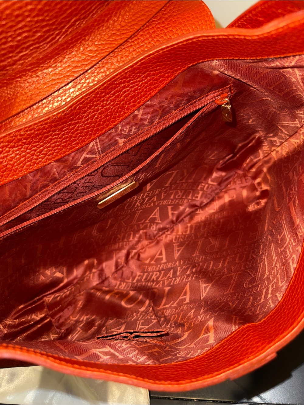 Furla Pebbled Leather Shoulder hobo Bag in Burnt Orange / bronze - Picture 11 of 13
